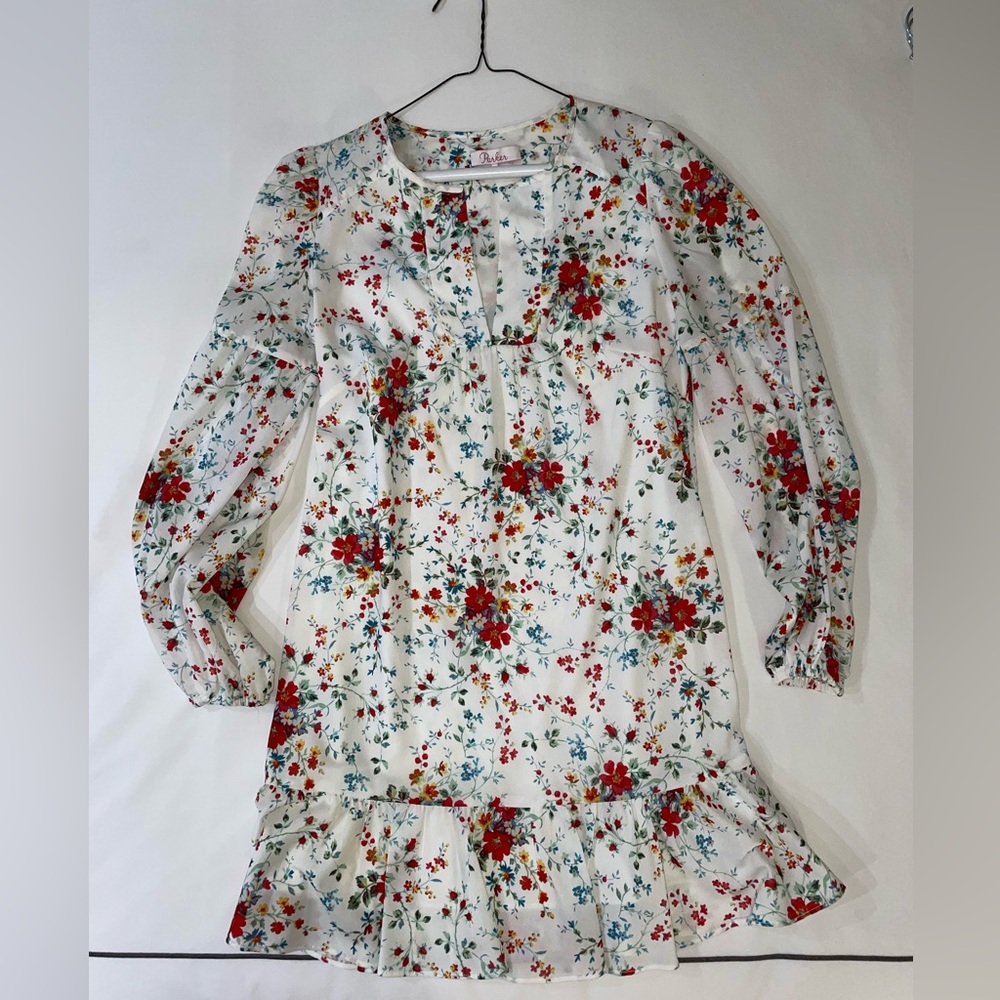 Parker white and floral silk dress size XS